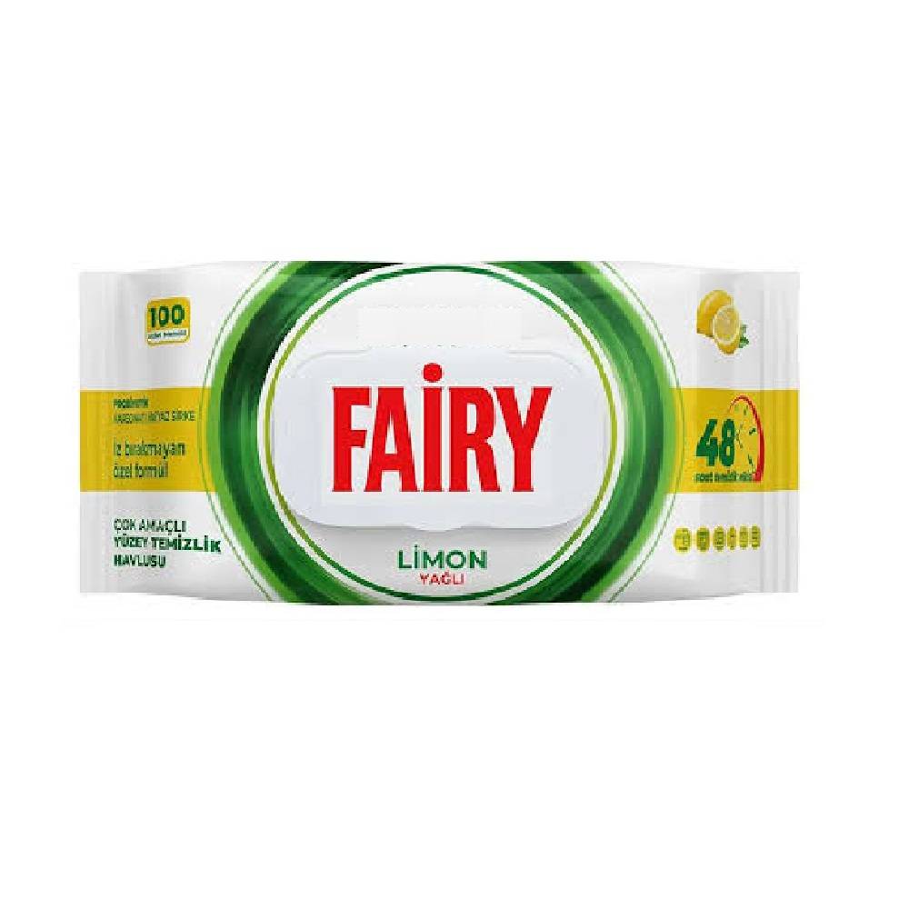 Fairy Multi-Purpose Surface Wipes – Lemon Scent (Pack of 100) دستمال سطوح چند منظوره فیری FAIRY با رایحه لیمویی بسته 100عددی - تصویر 1