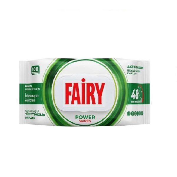 دستمال مرطوب سطوح فیری Fairy مدل Power Wipes حاوی صابون سفید بسته 100 عددی