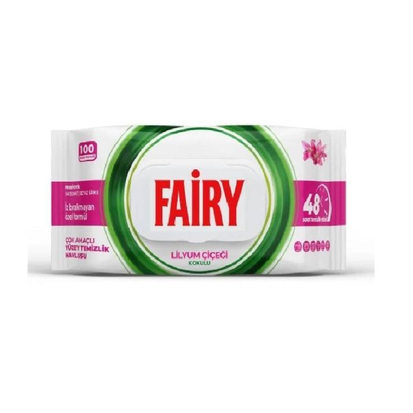 دستمال مرطوب سطوح فیری Fairy با رایحه لیلیوم بسته 100 عددی