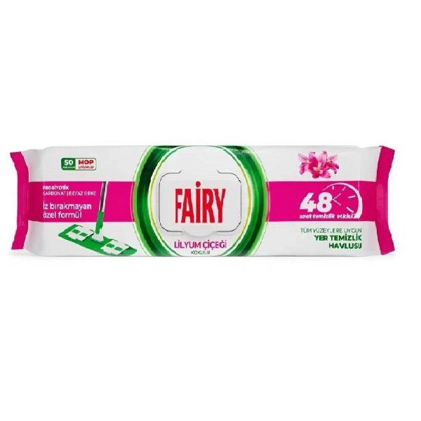 دستمال طی کشی فیری Fairy با رایحه لیلیوم با محافظت 48 ساعته بسته 50 عددی