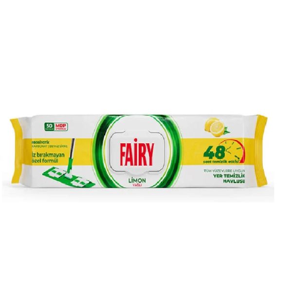 دستمال طی کشی فیری Fairy با رایحه لیمویی با محافظت 48 ساعته بسته 50 عددی