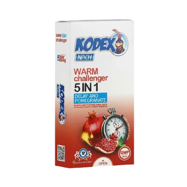 کاندوم تاخیری با اسانس انار ناچ کدکس Nach Kodex مدل Warm Challenger 5in1 بسته 12 عددی